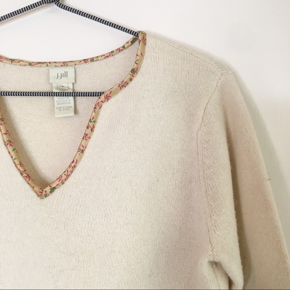 J.Jill Lambswool Patchwork Bell Sleeve Sweater Cream Size Small - Picture 6 of 8